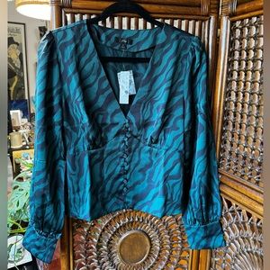 J. CREW Blue Long Sleeve, Botton, V Neck